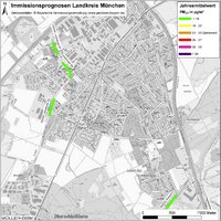 Karte: Immissionsprognosen Landkreis München, Luftqualität Unterschleißheim, Jahresmittelwert Feinstaub (PM2,5)
