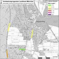 Karte: Immissionsprognosen Landkreis München, Luftqualität Unterhaching, Jahresmittelwert Stickstoffdioxid