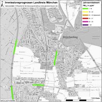 Karte: Immissionsprognosen Landkreis München, Luftqualität Unterhaching, Jahresmittelwert Feinstaub (PM2,5)