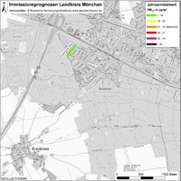 Karte: Immissionsprognosen Landkreis München, Luftqualität Grasbrunn, Jahresmittelwert Feinstaub (PM2,5)
