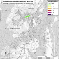 Karte: Immissionsprognosen Landkreis München, Luftqualität Schäftlarn, Jahresmittelwert Feinstaub (PM2,5)