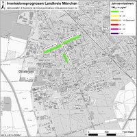 Karte: Immissionsprognosen Landkreis München, Luftqualität Ottobrunn, Jahresmittelwert Feinstaub (PM2,5)