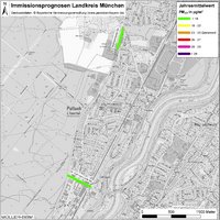 Karte: Immissionsprognosen Landkreis München, Luftqualität Pullach, Jahresmittelwert Feinstaub (PM2,5)