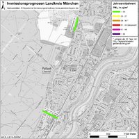 Karte: Immissionsprognosen Landkreis München, Luftqualität Pullach, Jahresmittelwert Feinstaub (PM10)