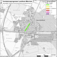 Karte: Immissionsprognosen Landkreis München, Luftqualität Oberschleißheim, Jahresmittelwert Feinstaub (PM2,5)