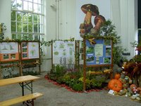 Foto: Ausstellung des Landkreises München zum Erntedankfest mit Früchten, Blumen und Info-Tafeln