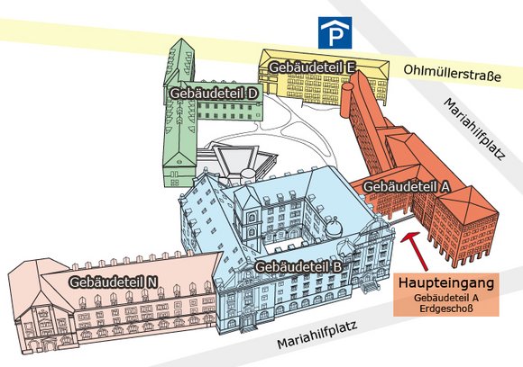 Grafik: Gebäudeteile des Landratsamtes